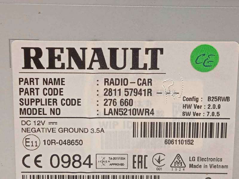 Recambio de sistema audio / radio cd para renault clio iv business referencia OEM IAM 281157941R LAN5210WR4 276660 7