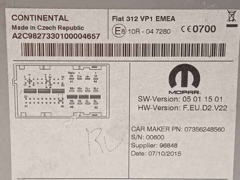 Recambio de sistema audio / radio cd para fiat 500 1.2 referencia OEM IAM 07356248560 735624856 A2C98273301 - Blanco 6