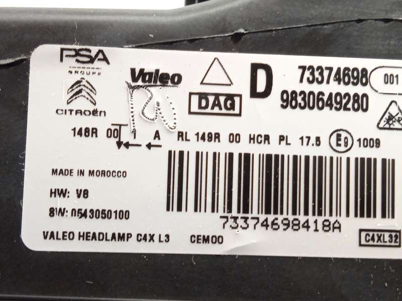 Recambio de faro derecho para citroën c4 iii 1.2 referencia OEM IAM 9830649280  73374698 6