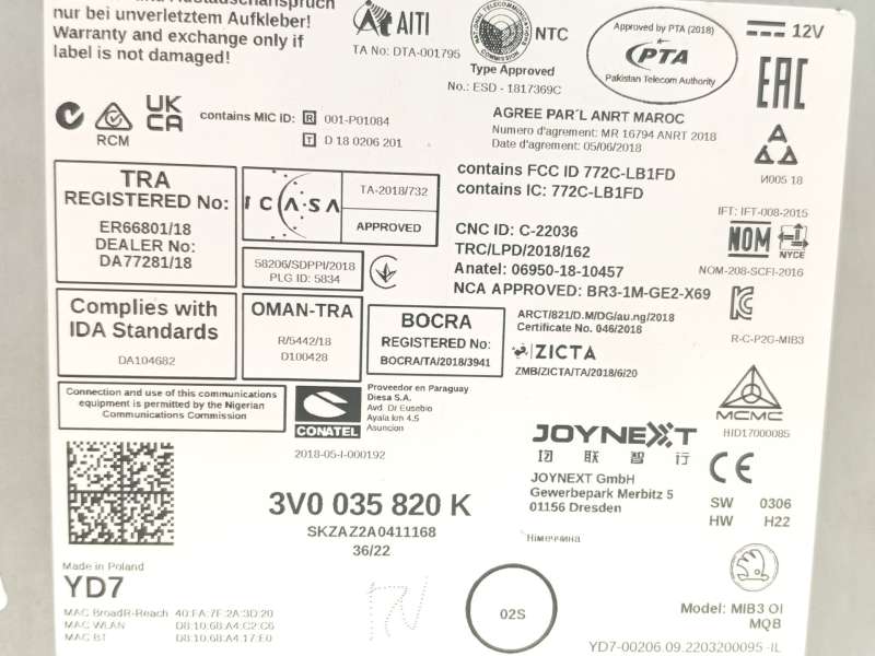 Recambio de sistema navegacion gps para skoda karoq (nu7, nd7) 1.5 tsi referencia OEM IAM 3V0035820K 5