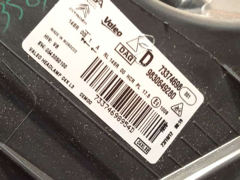Recambio de faro derecho para citroën c4 iii 1.2 referencia OEM IAM 9830649280  73374698 9