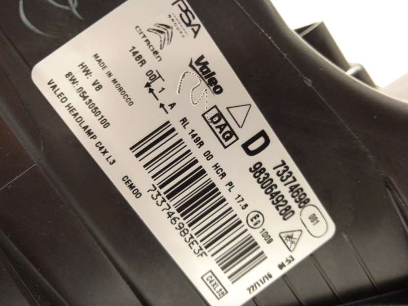 Recambio de faro derecho para citroën c4 iii 1.2 referencia OEM IAM 9830649280  73374698 7