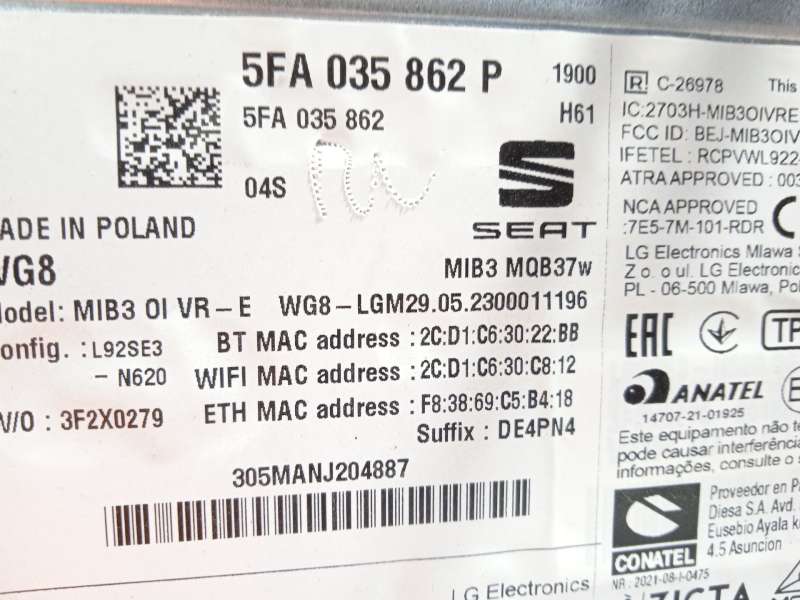 Recambio de modulo electronico para cupra formentor (km7, kmp) 1.5 tsi referencia OEM IAM 5FA035862P 5