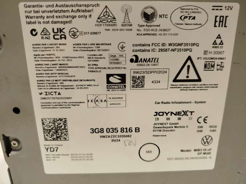 Recambio de sistema navegacion gps para volkswagen taigo (cs1) 1.5 tsi referencia OEM IAM 3G8035816B - Blanco 5