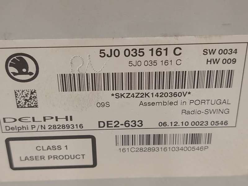 Recambio de sistema audio / radio cd para skoda roomster (5j7) 1.6 tdi referencia OEM IAM 5J0035161C  28289316 5