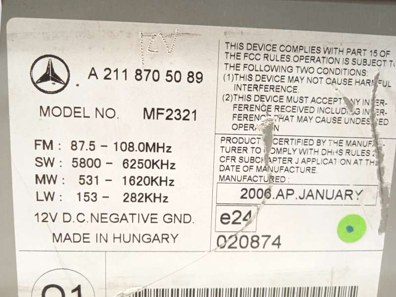 Recambio de sistema audio / radio cd para mercedes-benz clase e (w211) e 280 cdi (211.020) referencia OEM IAM A2118705089 7