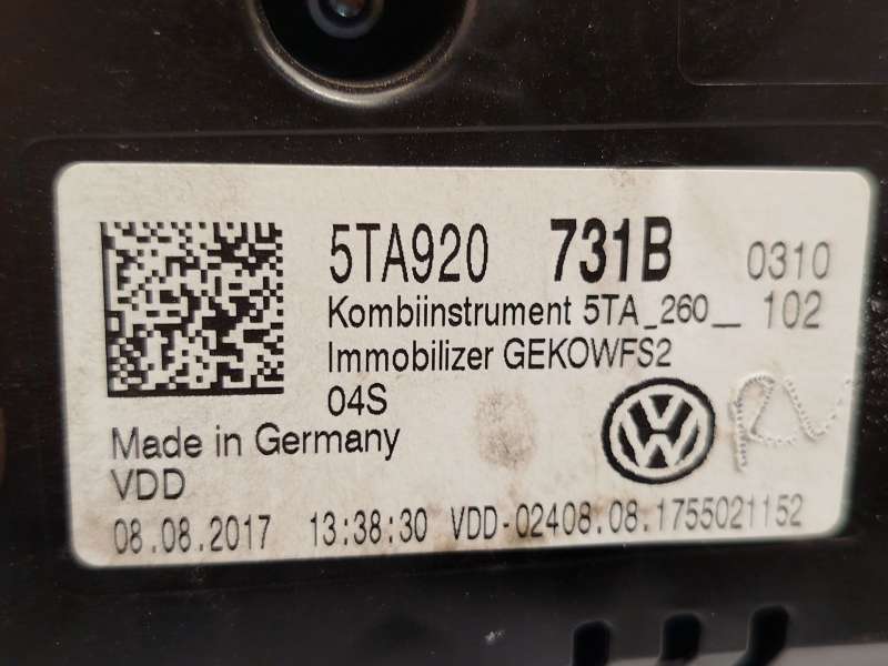 Recambio de cuadro instrumentos para volkswagen touran (5t1) 1.6 tdi referencia OEM IAM 5TA920731B - Azul 7