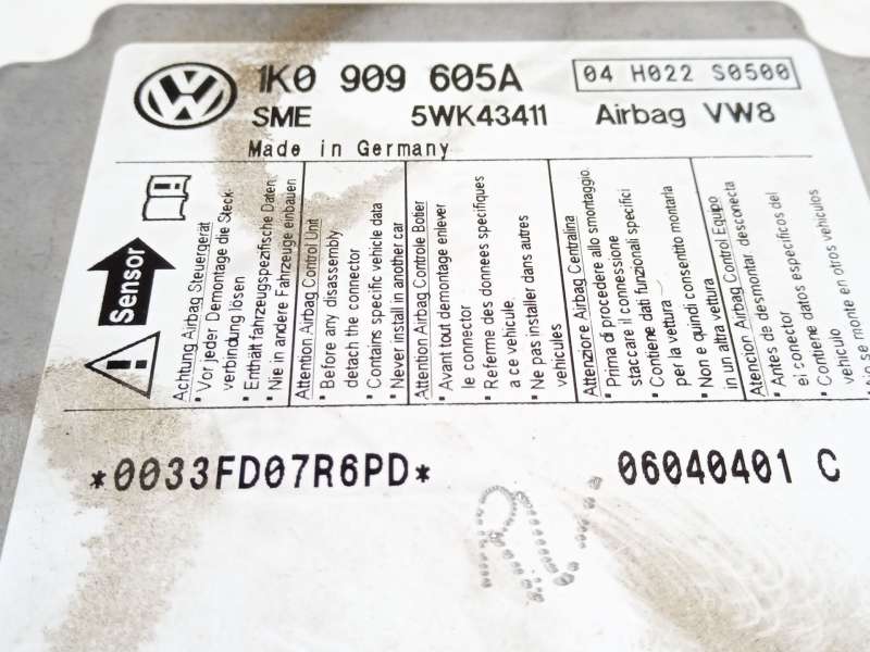 Recambio de centralita airbag para volkswagen golf v (1k1) 2.0 tdi 16v referencia OEM IAM 1K0909605A  5WK43411 5