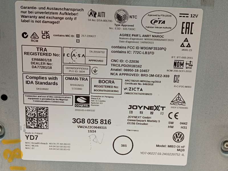 Recambio de sistema navegacion gps para volkswagen t-cross (c11, d31) 1.0 tsi referencia OEM IAM 3G8035816 6