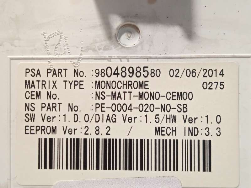 Recambio de cuadro instrumentos para peugeot 5008 (0u_, 0e_) 2.0 hdi 150 / bluehdi 150 referencia OEM IAM 9806268180 9804898580 7