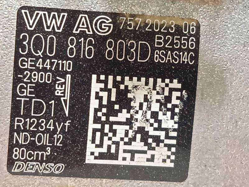 Recambio de compresor aire acondicionado para seat arona fr referencia OEM IAM 3Q0816803D  6SAS14C 5