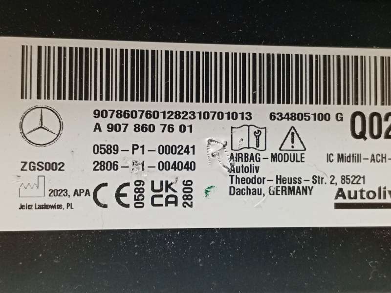 Recambio de airbag cortina delantero derecho para mercedes-benz sprinter 4-t furgoneta (b907, b910) 419 cdi rwd (907.643, 907.64 4
