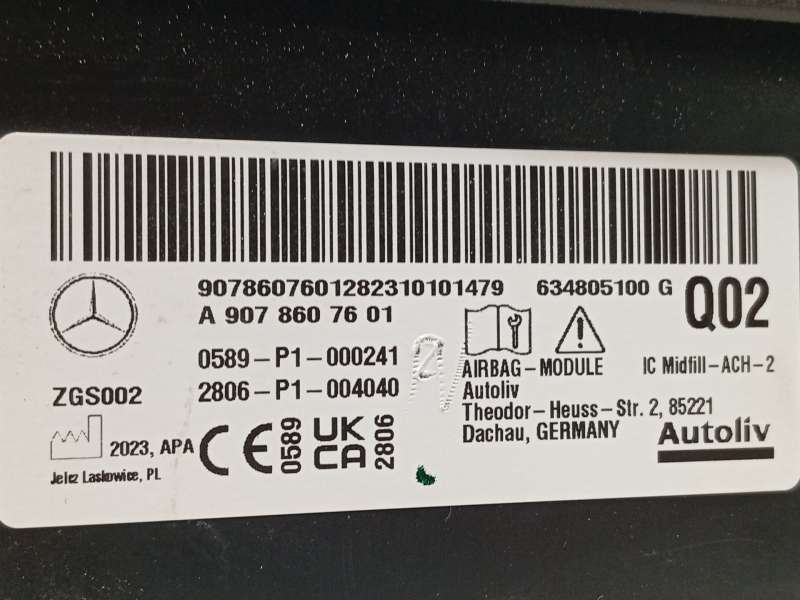 Recambio de airbag cortina delantero derecho para mercedes-benz sprinter 4-t furgoneta (b907, b910) 419 cdi rwd (907.643, 907.64 4