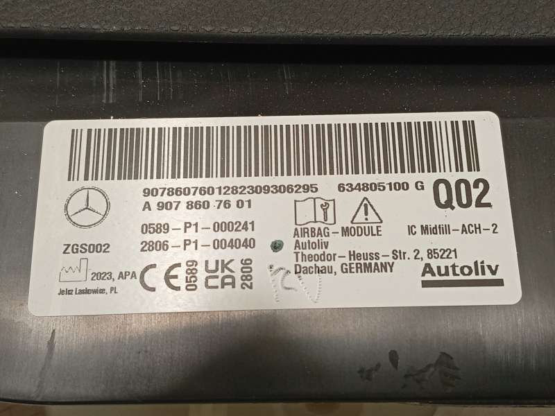 Recambio de airbag cortina delantero derecho para mercedes-benz sprinter 4-t furgoneta (b907, b910) 419 cdi rwd (907.643, 907.64 4