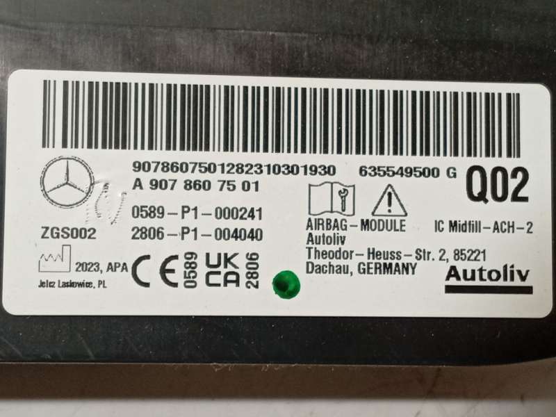 Recambio de airbag cortina delantero izquierdo para mercedes-benz sprinter 4-t furgoneta (b907, b910) 419 cdi rwd (907.643, 907. 4