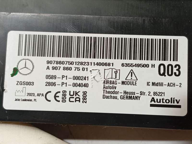 Recambio de airbag cortina delantero izquierdo para mercedes-benz sprinter 4-t furgoneta (b907, b910) 419 cdi rwd (907.643, 907. 4