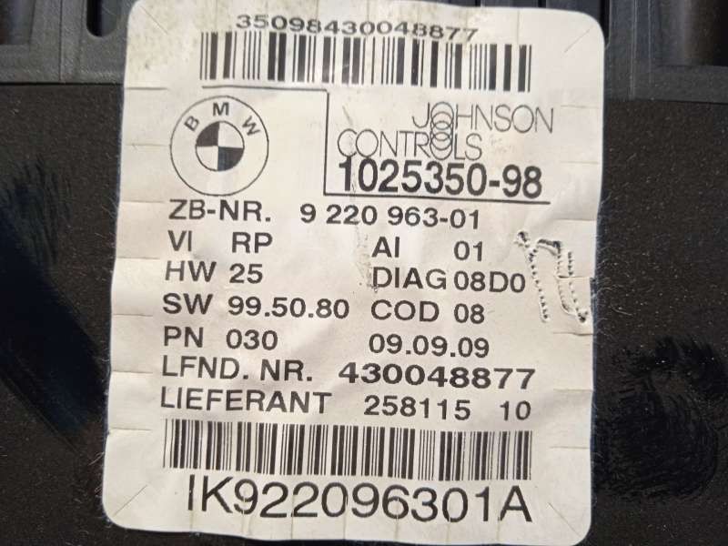Recambio de cuadro instrumentos para bmw 3 (e90) 320 d referencia OEM IAM 9220963 62109220963 - Blanco 4