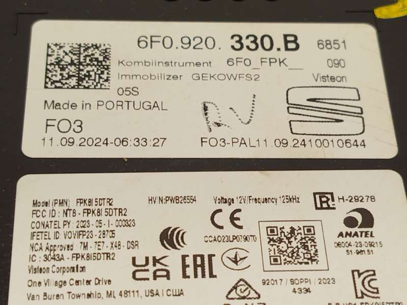 Recambio de cuadro instrumentos para seat ibiza v (kj1, kjg) 1.0 tsi referencia OEM IAM 6F0920330B - Blanco 5