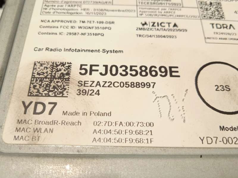 Recambio de pantalla multifuncion para seat ibiza v (kj1, kjg) 1.0 tsi referencia OEM IAM 5FJ035869E - Blanco 7