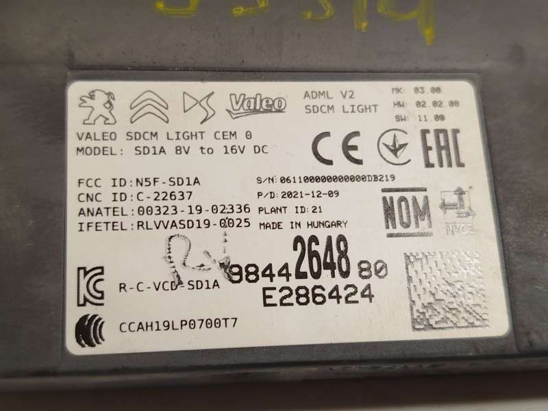Recambio de modulo electronico para citroën c4 iii (ba_, bb_, bc_) 1.5 bluehdi 130 (bbyhzb) referencia OEM IAM 9844264880 5