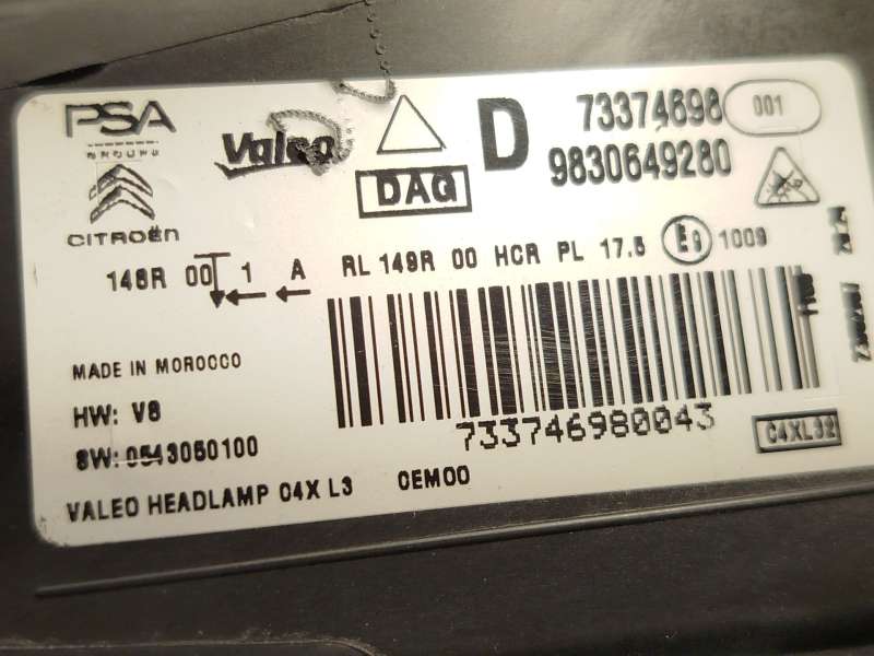 Recambio de faro derecho para citroën c4 iii 1.2 referencia OEM IAM 9830649280  73374698 6