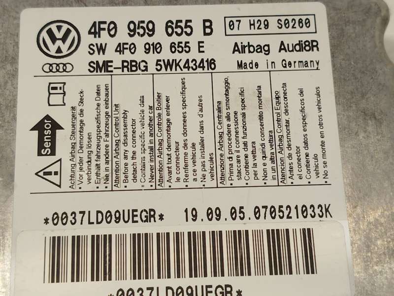 Recambio de centralita airbag para audi a6 c6 (4f2) 2.0 tdi referencia OEM IAM 4F0959655B 4F09510655E 5WK43416 4
