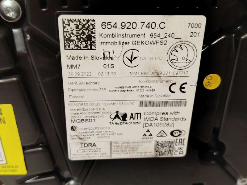 Recambio de cuadro instrumentos para skoda kamiq (nw4) 1.0 tsi referencia OEM IAM 654920740C - Gris 6