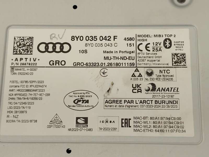 Recambio de modulo electronico para audi a3 sportback (8ya, 8yf) 35 tdi referencia OEM IAM 8Y0035042F - Gris 4