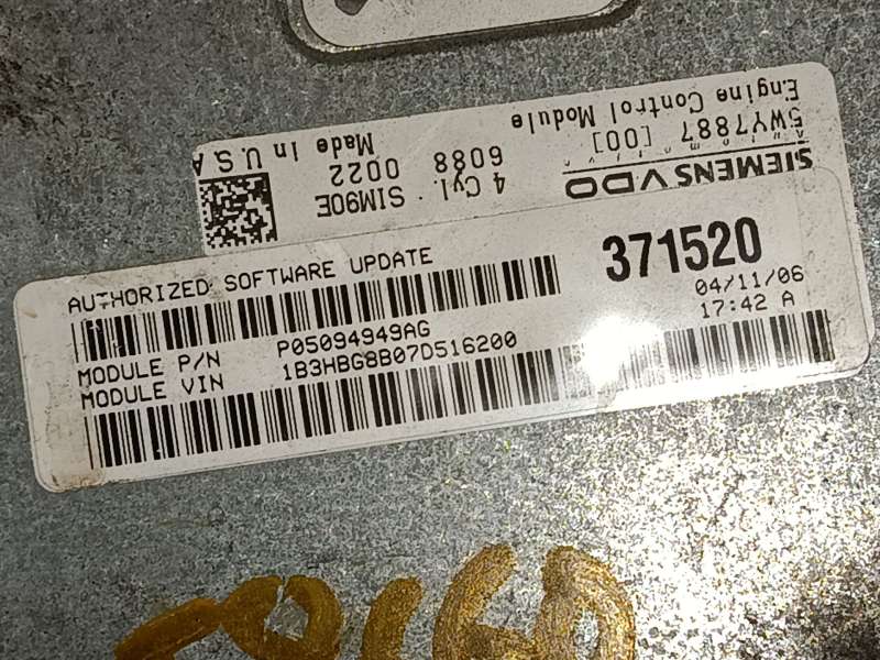 Recambio de centralita motor uce para dodge caliber 2.0 referencia OEM IAM 5094949AG 4692101AD P05094949AG - Plata 5