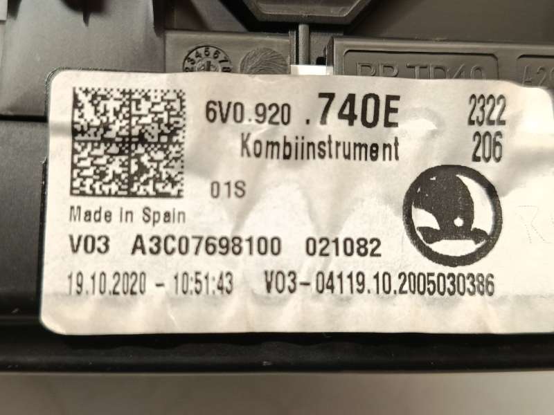 Recambio de cuadro instrumentos para skoda fabia iii (nj3) 1.0 tsi referencia OEM IAM 6V0920740E  A3C07698100 - Rojo 5