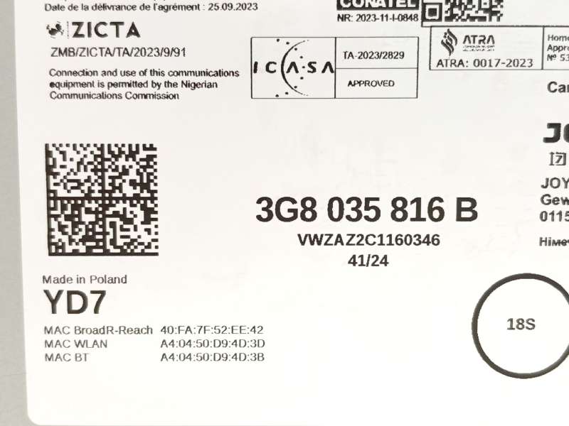 Recambio de sistema navegacion gps para volkswagen t-roc (a11, d11) 2.0 tdi referencia OEM IAM 3G8035816B - Blanco 5