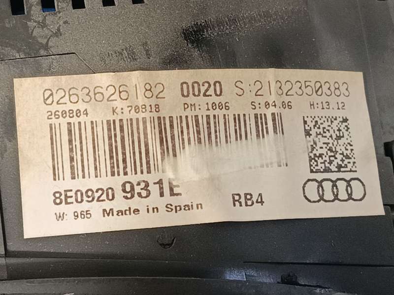 Recambio de cuadro instrumentos para audi a4 b7 (8ec) 2.0 tfsi referencia OEM IAM 8E0920931E  0263626182 - Negro 8