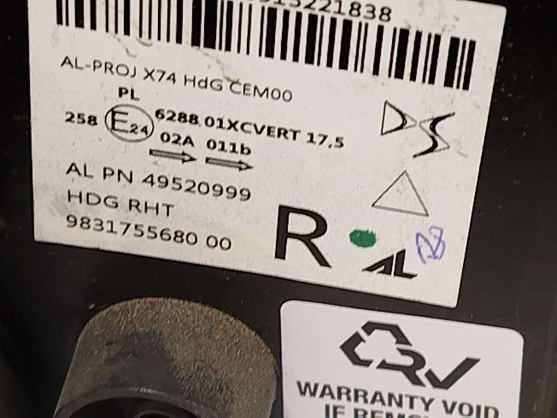 Recambio de faro derecho para ds ds 7 crossback (j4_, jr_, jc_) e-tense 225 (j4dgzu) referencia OEM IAM 9831755680 1649205880 - Plata 5
