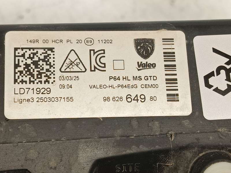 Recambio de faro izquierdo para peugeot 5008 ii (mc_, mj_, mr_, m4_) 1.2 (mrhnyh, mrhnyw, mrhnsj, mrhnsu, mrhnsm) referencia OEM - Azul 5