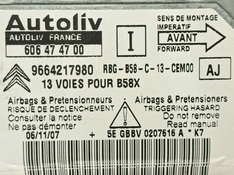 Recambio de centralita airbag para citroën c4 picasso i monospace (ud_) 1.6 hdi referencia OEM IAM 9664217980 6546A8 606474700 5