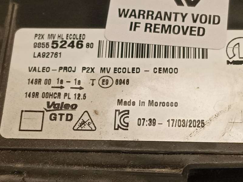 Recambio de faro izquierdo para peugeot 2008 ii (ud_, us_, uy_, uj_, ur_, uc_) 1.2 puretech 100 referencia OEM IAM 9855524680  L - Blanco 7