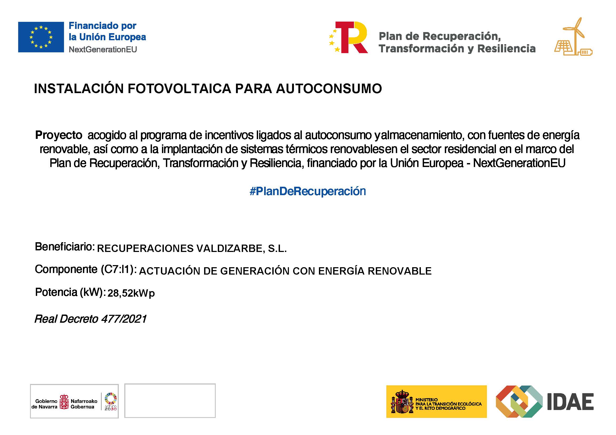 INSTALACIÓN FOTOVOLTAICA PARA AUTOCONSUMO